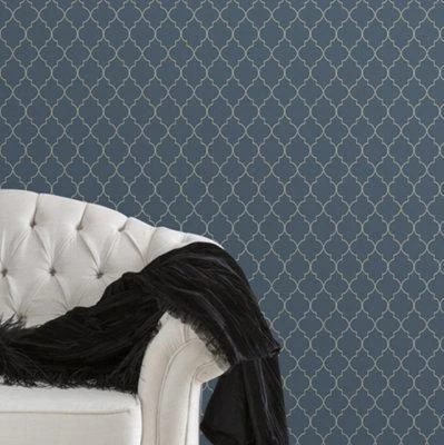 GoodHome Lypiatt Navy Geometric Metallic Effect Textured Wallpaper 4 GoodHome Lypiatt Navy Geometric Metallic Effect Textured Wallpaper - Image 2