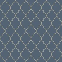 GoodHome Lypiatt Navy Geometric Metallic Effect Textured Wallpaper