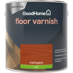 GoodHome Mahogany Satin Floor Wood Varnish, 2.5L -Goodhome goodhome mahogany satin floor wood varnish 2 5l5059340487007 02c