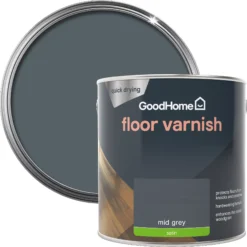 GoodHome Mid Grey Satin Floor Wood Varnish, 2.5L