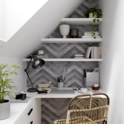 GoodHome Moone Grey Geometric Chevron Textured Wallpaper -Goodhome goodhome moone grey geometric chevron textured wallpaper5059340409771 02i