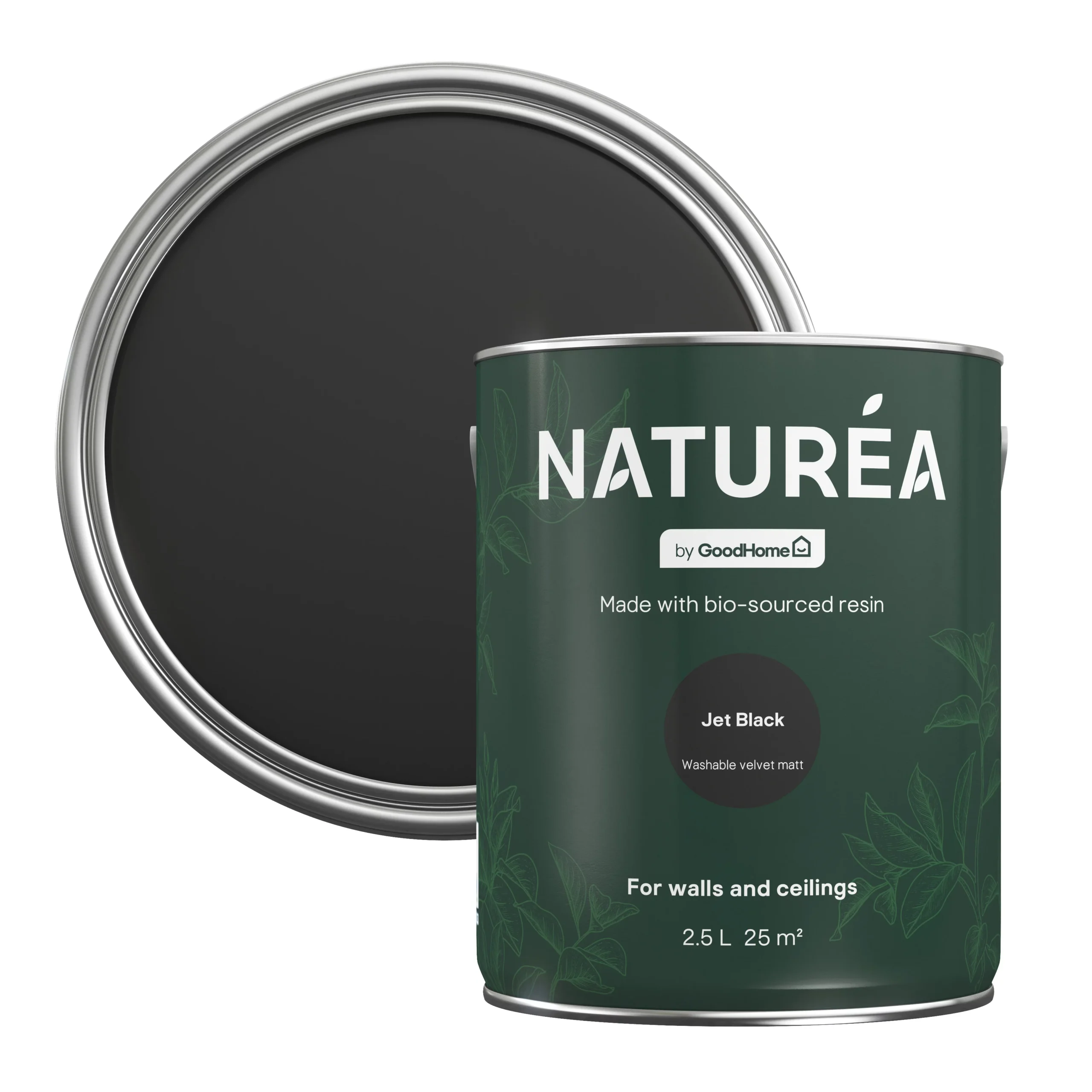 GoodHome Naturéa Jet Black Velvet Matt Emulsion Paint, 2.5L 3 GoodHome Naturéa Jet Black Velvet Matt Emulsion Paint, 2.5L