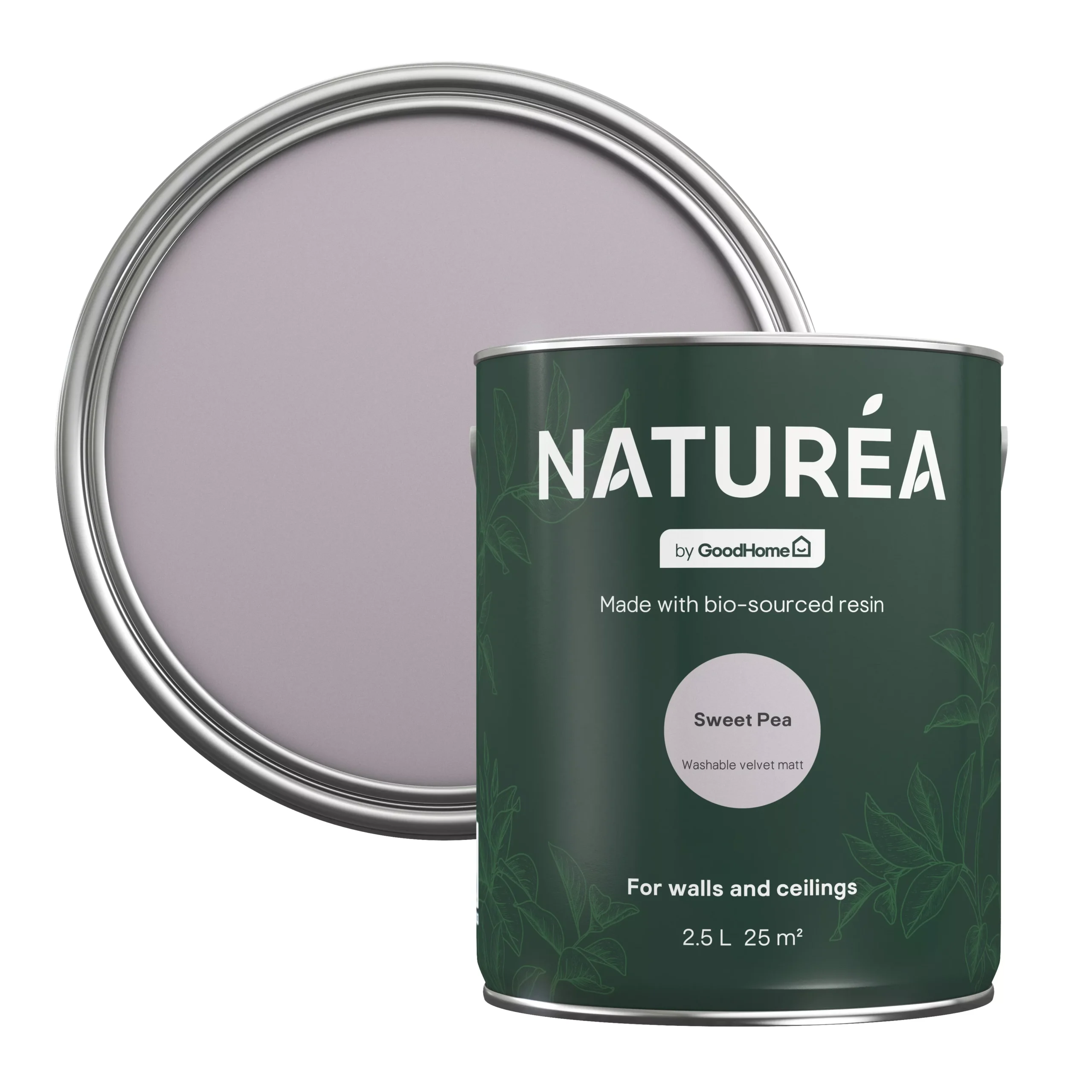 GoodHome Naturéa Sweet Pea Velvet Matt Emulsion Paint, 2.5L 3 GoodHome Naturéa Sweet Pea Velvet Matt Emulsion Paint, 2.5L
