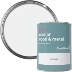 GoodHome North Pole Satin Metal & Wood Paint, 750ml