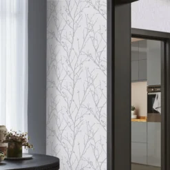 GoodHome Obetia Grey Tree Silver Effect Smooth Wallpaper -Goodhome goodhome obetia grey tree silver effect smooth wallpaper3663602562443 01i bq