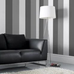 GoodHome Okere Grey & White Striped Textured Wallpaper -Goodhome goodhome okere grey white striped textured wallpaper5059340487663 01i