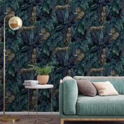 GoodHome Onax Teal Jungle Fabric Effect Textured Wallpaper -Goodhome goodhome onax teal jungle fabric effect textured wallpaper5059340409917 01i