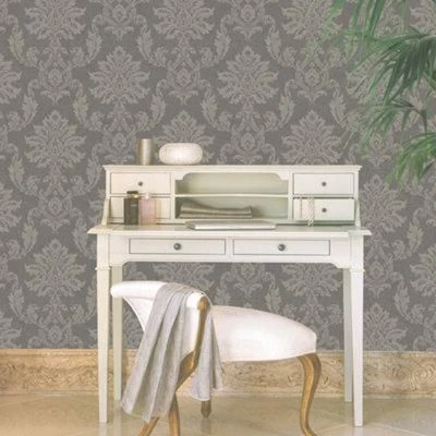 GoodHome Ormonde Charcoal Damask Metallic Effect Textured Wallpaper 4 GoodHome Ormonde Charcoal Damask Metallic Effect Textured Wallpaper - Image 2