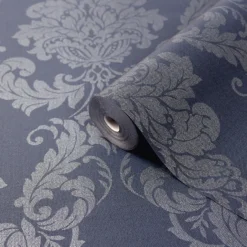 GoodHome Ornata Midnight Blue Damask Textured Wallpaper