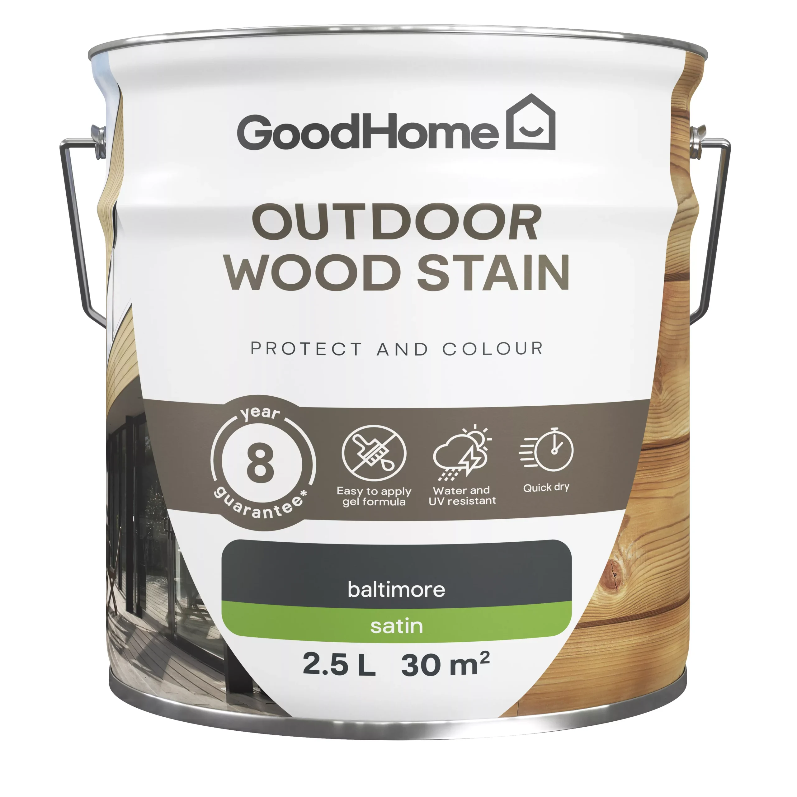 GoodHome Outdoor Baltimore Satin Quick Dry Wood Stain, 2.5L 4 GoodHome Outdoor Baltimore Satin Quick Dry Wood Stain, 2.5L - Image 2