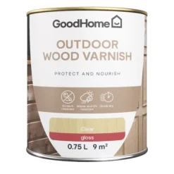 GoodHome Outdoor Clear Gloss Varnish, 750ml -Goodhome goodhome outdoor clear gloss varnish 750ml5059340297590 02c