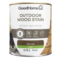 GoodHome Outdoor Dark Oak Satin Quick Dry Wood Stain, 750ml -Goodhome goodhome outdoor dark oak satin quick dry wood stain 750ml5059340297415 02c