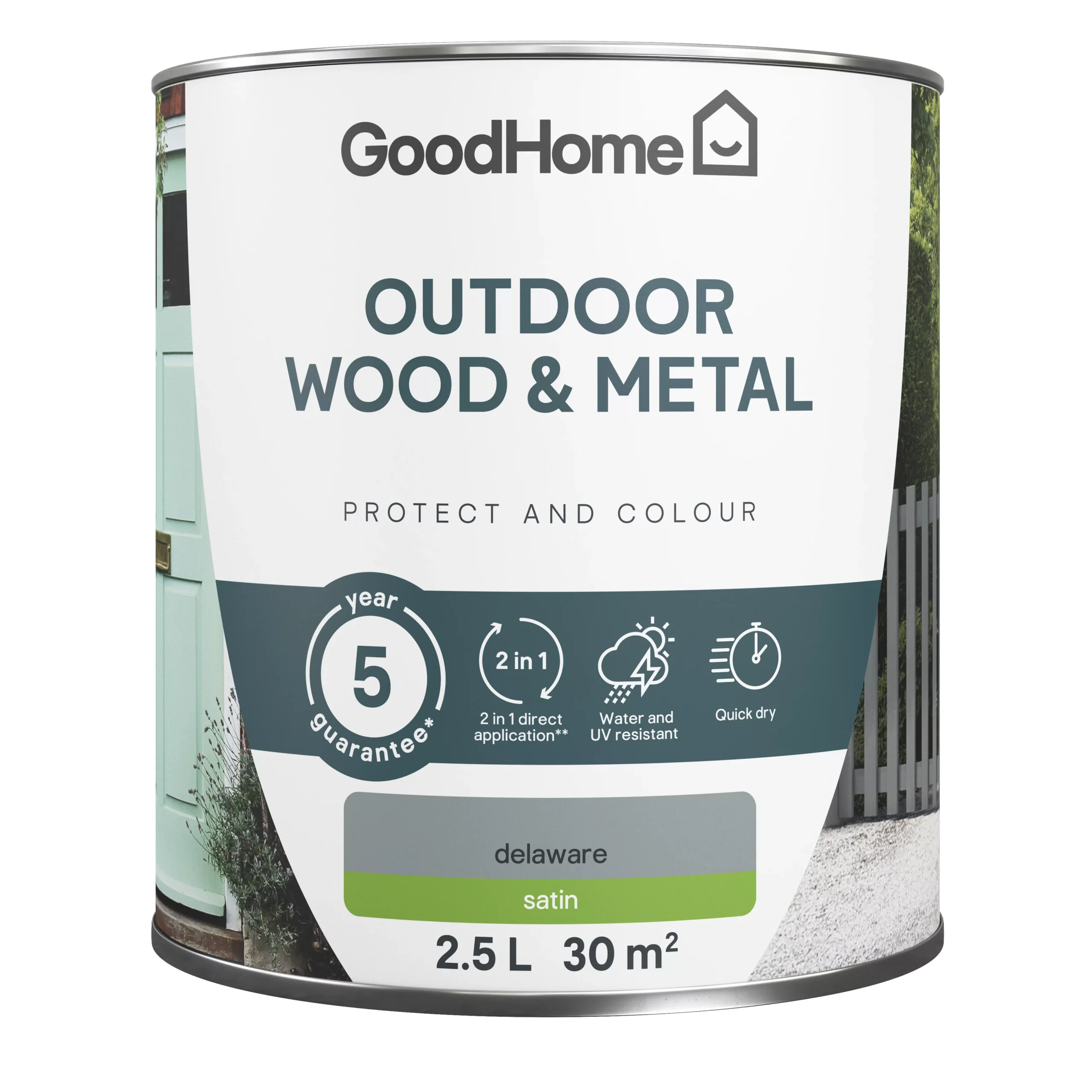 GoodHome Outdoor Delaware Satinwood Multi-surface Paint, 2.5L 4 GoodHome Outdoor Delaware Satinwood Multi-surface Paint, 2.5L - Image 2
