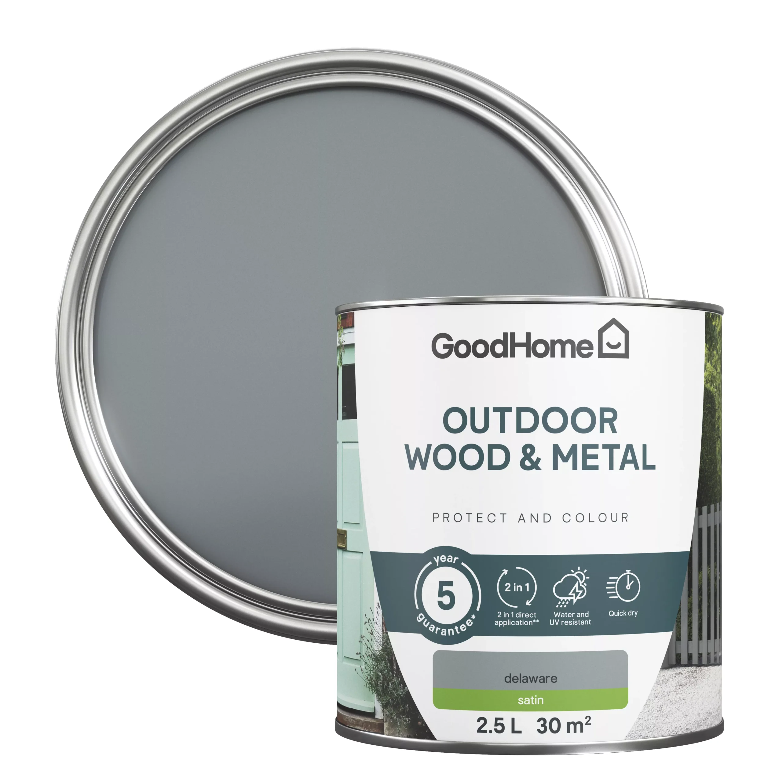 GoodHome Outdoor Delaware Satinwood Multi-surface Paint, 2.5L 3 GoodHome Outdoor Delaware Satinwood Multi-surface Paint, 2.5L