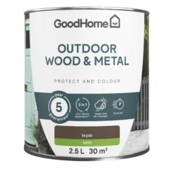 GoodHome Outdoor La Paz Satinwood Multi-surface Paint, 2.5L -Goodhome goodhome outdoor la paz satinwood multi surface paint 2 5l5059340296968 02c