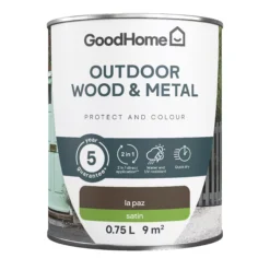 GoodHome Outdoor La Paz Satinwood Multi-surface Paint, 750ml -Goodhome goodhome outdoor la paz satinwood multi surface paint 750ml5059340296883 02c