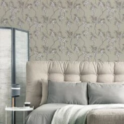 GoodHome Owletts Grey & Sage Floral Metallic Effect Textured Wallpaper -Goodhome goodhome owletts grey sage floral metallic effect textured wallpaper5059340410715 21i