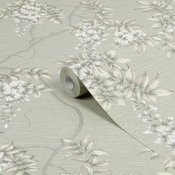GoodHome Owletts Grey & Sage Floral Metallic Effect Textured Wallpaper -Goodhome goodhome owletts grey sage floral metallic effect textured wallpaper5059340410715 36c