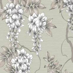 GoodHome Owletts Grey & Sage Floral Metallic Effect Textured Wallpaper -Goodhome goodhome owletts grey sage floral metallic effect textured wallpaper5059340410715 37c