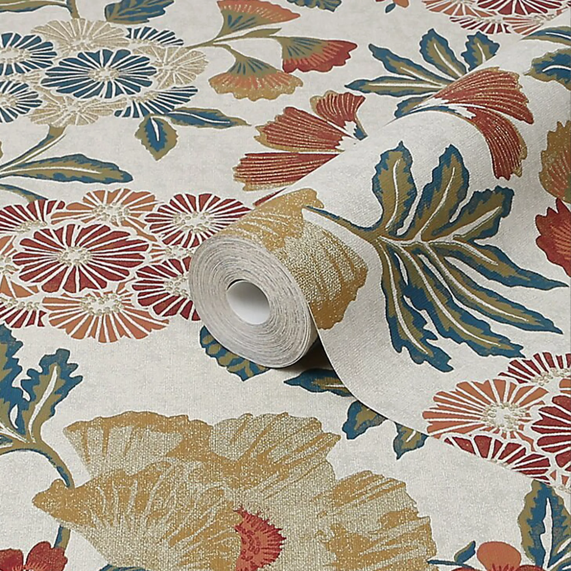 GoodHome Padworth Blue, Cream & Red Floral Textured Wallpaper 3 GoodHome Padworth Blue, Cream & Red Floral Textured Wallpaper