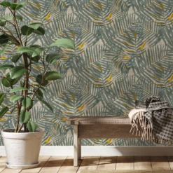 GoodHome Perod Beige & Teal Palm Leaves Textured Wallpaper -Goodhome goodhome perod beige teal palm leaves textured wallpaper5059340410005 01i