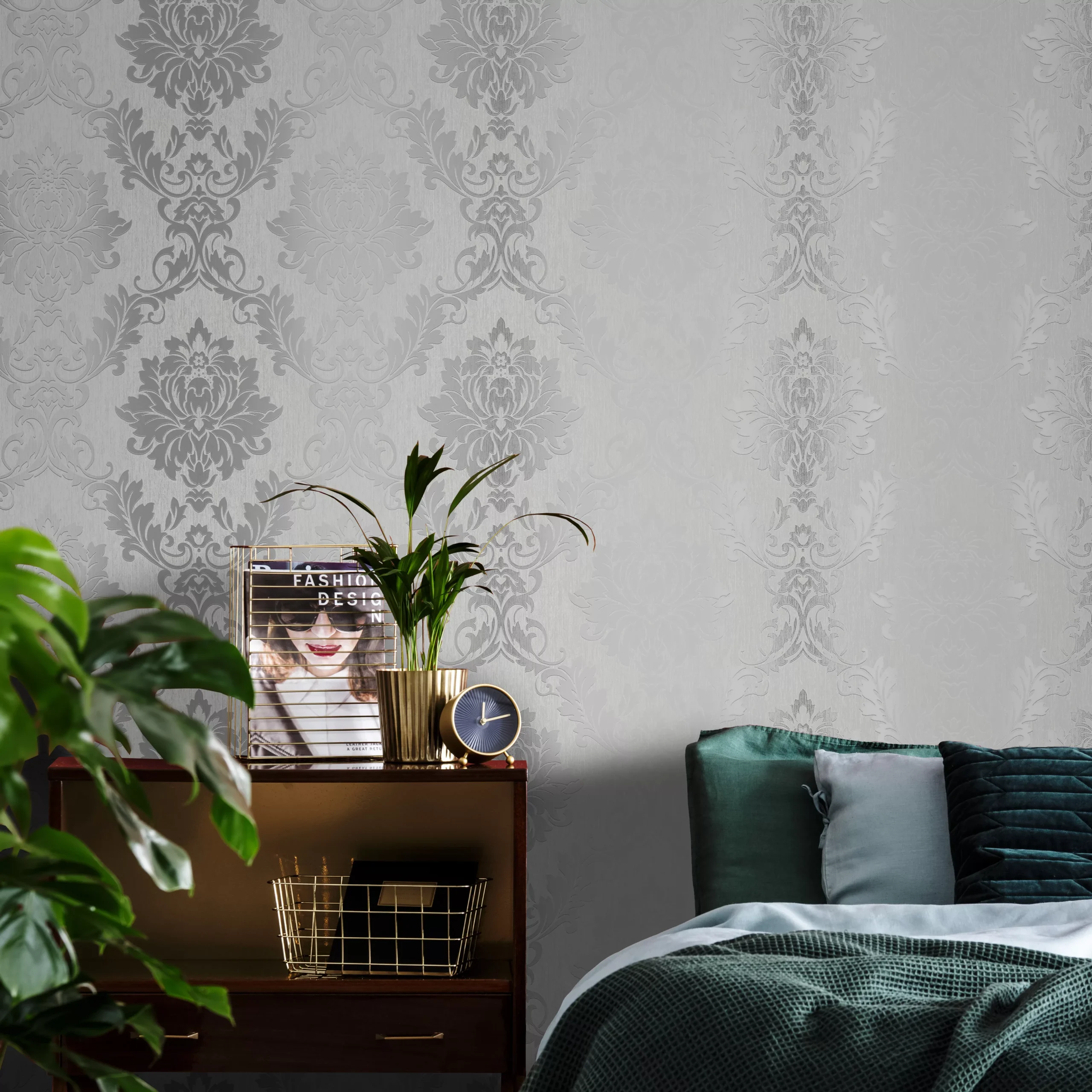 GoodHome Phacelia Grey Damask Textured Wallpaper 7 GoodHome Phacelia Grey Damask Textured Wallpaper - Image 5