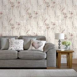 GoodHome Pio Cream & Red Floral Textured Wallpaper -Goodhome goodhome pio cream red floral textured wallpaper5397007220063 20i