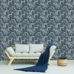 GoodHome Pumpe Blue Palm Trees Textured Wallpaper -Goodhome goodhome pumpe blue palm trees textured wallpaper5059340410081 01i