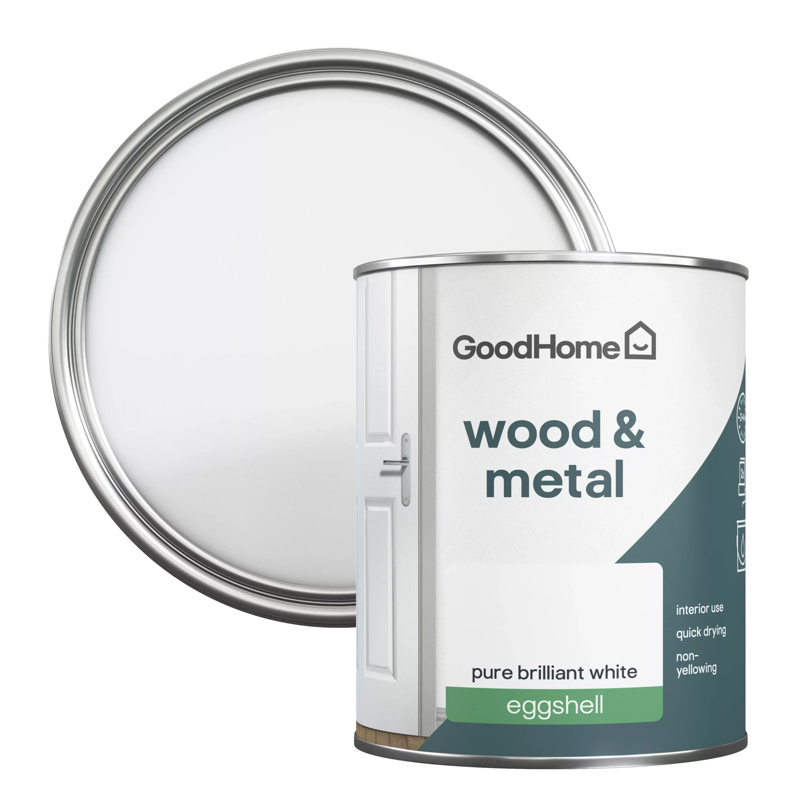 GoodHome Pure Brilliant White Eggshell Metal & Wood Paint, 750ml 3 GoodHome Pure Brilliant White Eggshell Metal & Wood Paint, 750ml