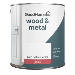 GoodHome Pure Brilliant White Gloss Metal & Wood Paint, 2.5L -Goodhome goodhome pure brilliant white gloss metal wood paint 2 5l5059340188270 02c