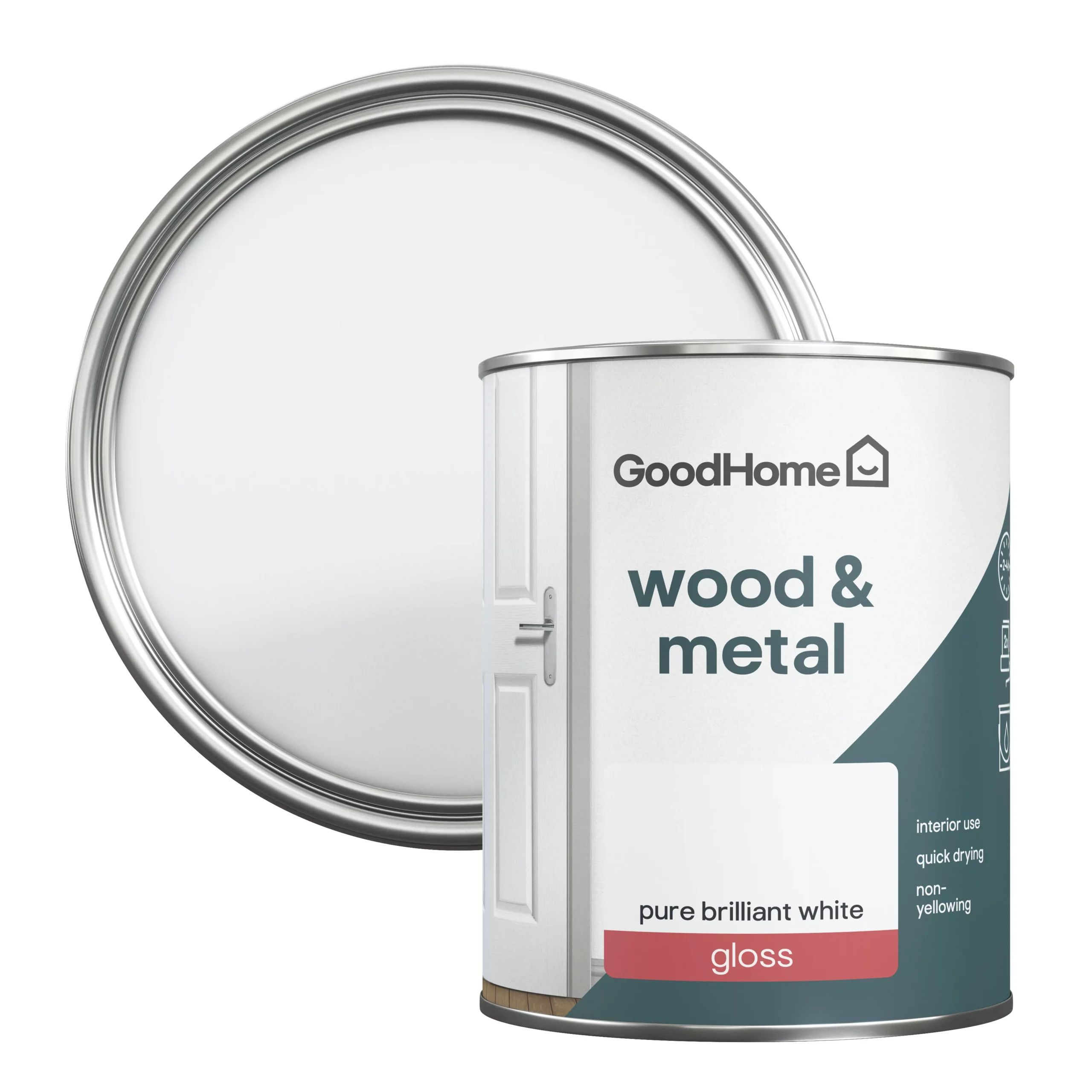 GoodHome Pure Brilliant White Gloss Metal & Wood Paint, 750ml 4 GoodHome Pure Brilliant White Gloss Metal & Wood Paint, 750ml - Image 2