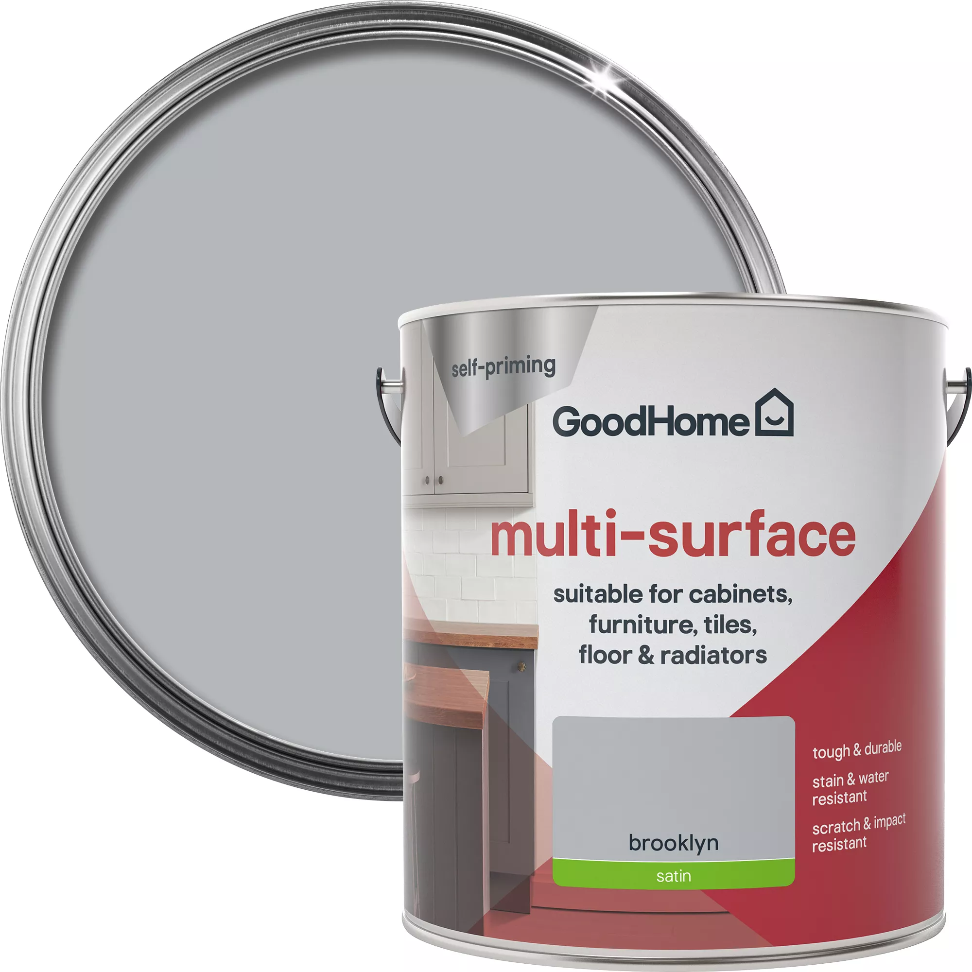 GoodHome Renovation Brooklyn Satinwood Multi-surface Paint, 2L 3 GoodHome Renovation Brooklyn Satinwood Multi-surface Paint, 2L