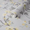 GoodHome Sandridge Grey & Yellow Floral Metallic Effect Smooth Wallpaper