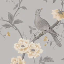 GoodHome Sandridge Grey & Yellow Floral Metallic Effect Smooth Wallpaper -Goodhome goodhome sandridge grey yellow floral metallic effect smooth wallpaper5059340433455 37c