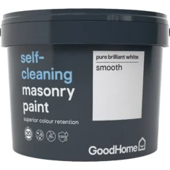 GoodHome Self-cleaning Pure Brilliant White Smooth Matt Masonry Paint, 10L -Goodhome goodhome self cleaning pure brilliant white smooth matt masonry paint 10l3663602521921 08c bq