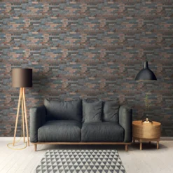 GoodHome Smara Red & Slate Brick Effect Textured Wallpaper -Goodhome goodhome smara red slate brick effect textured wallpaper5059340410876 01i