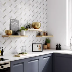 GoodHome Spinel Grey & White Chevron Tile Effect Textured Wallpaper -Goodhome goodhome spinel grey white chevron tile effect textured wallpaper5059340410920 02i