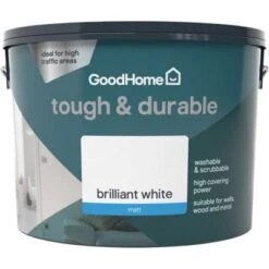 GoodHome Tough & Durable Brilliant White Matt Emulsion Paint, 10L -Goodhome goodhome tough durable brilliant white matt emulsion paint 10l5059340232102 02c bq