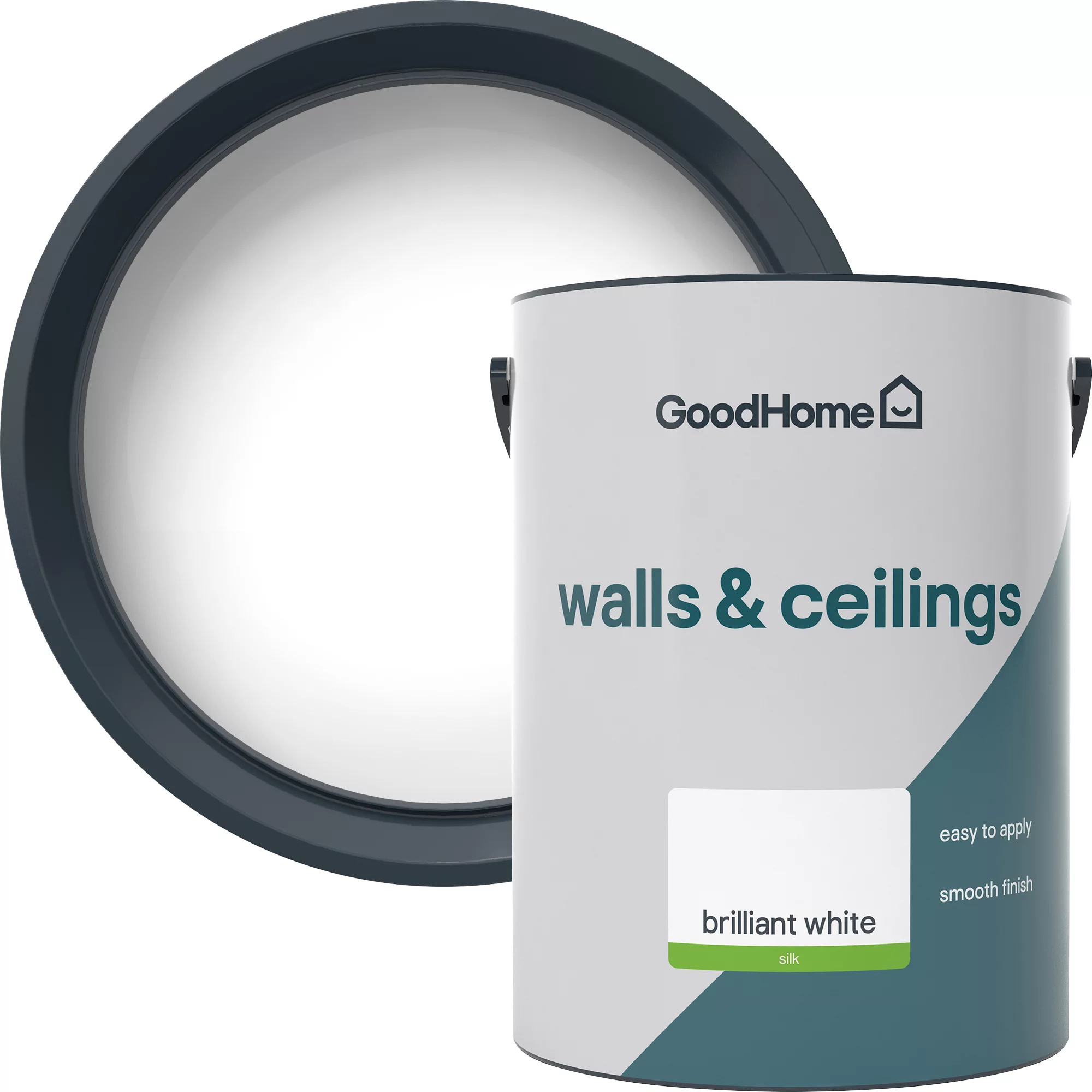 GoodHome Walls & Ceilings Brilliant White Vinyl Silk Emulsion Paint, 5L 3 GoodHome Walls & Ceilings Brilliant White Vinyl Silk Emulsion Paint, 5L