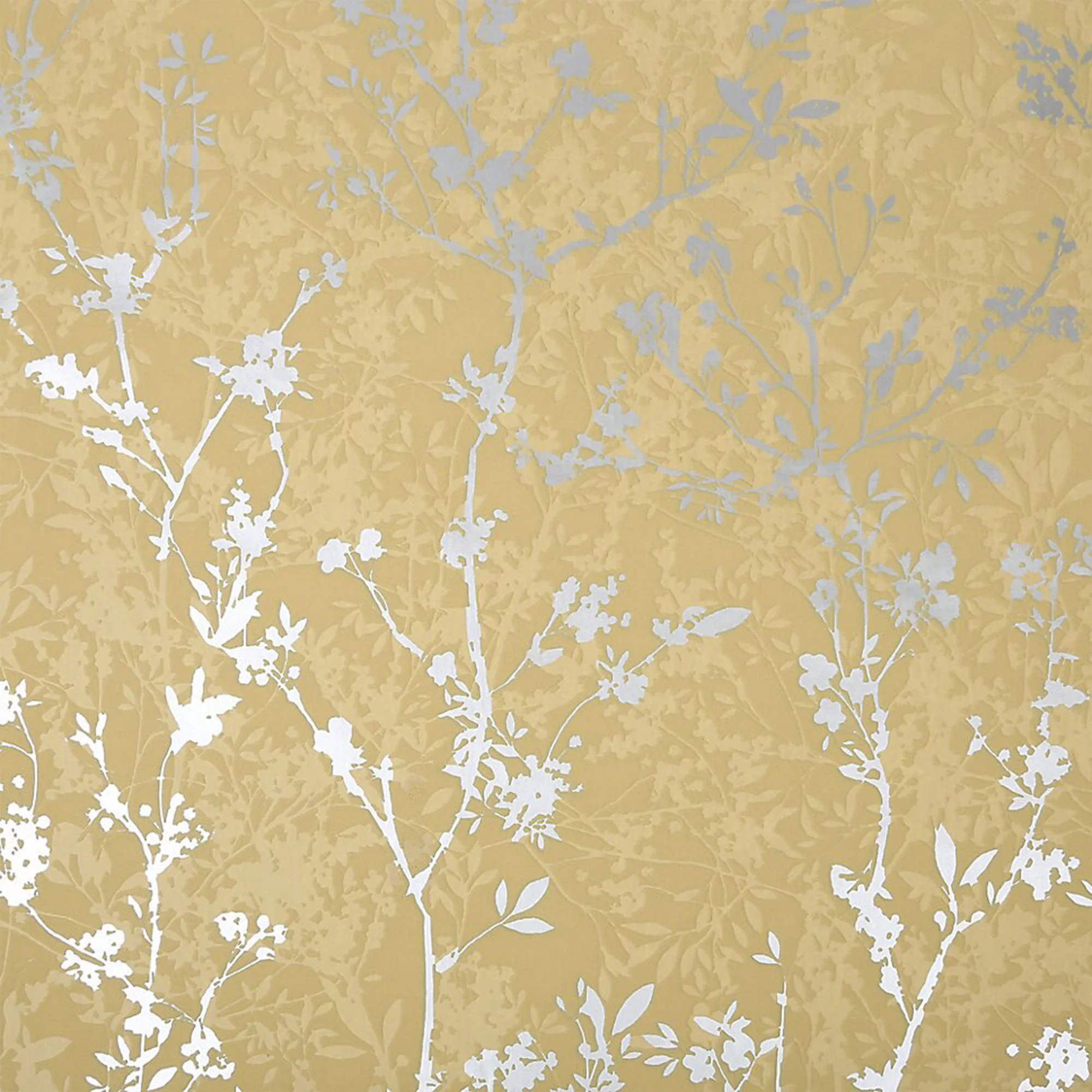 GoodHome Wavendon Yellow Sprig Silver Effect Textured Wallpaper 4 GoodHome Wavendon Yellow Sprig Silver Effect Textured Wallpaper - Image 2