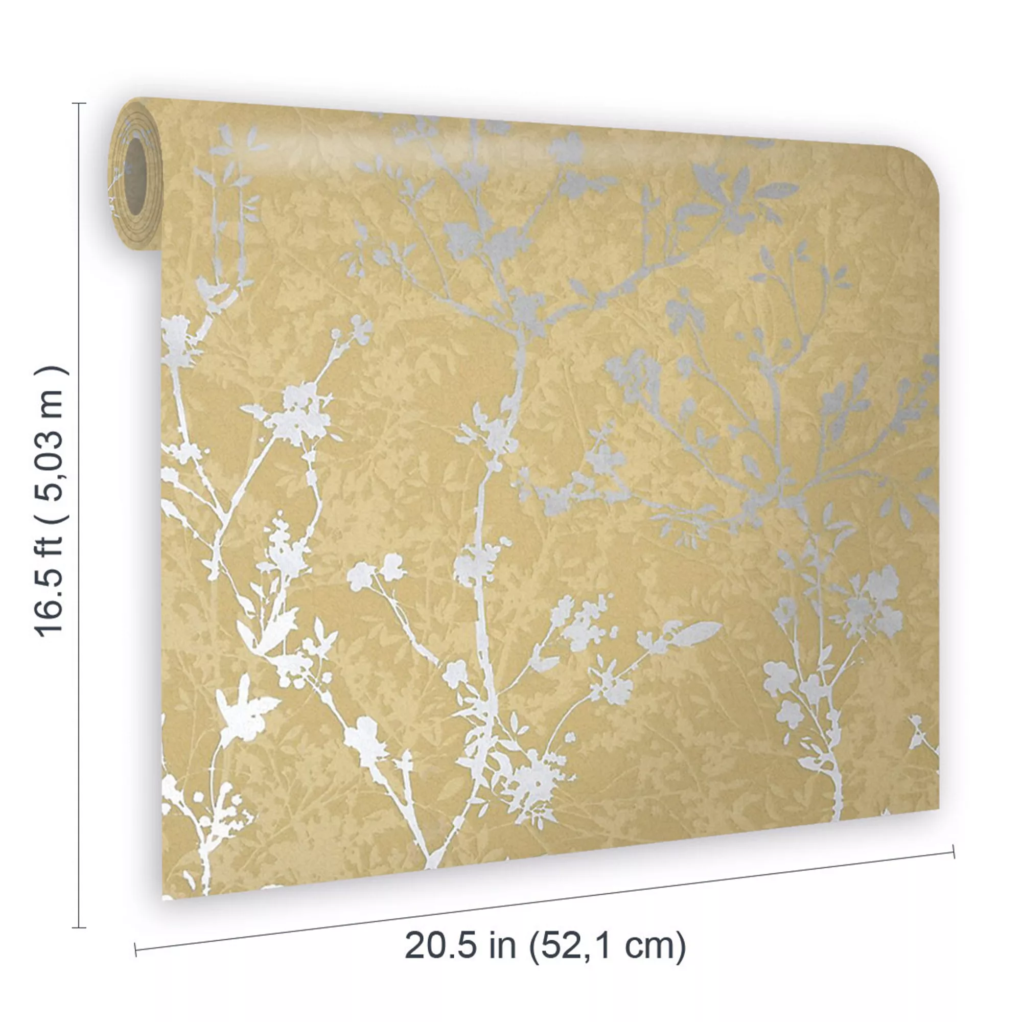 GoodHome Wavendon Yellow Sprig Silver Effect Textured Wallpaper 8 GoodHome Wavendon Yellow Sprig Silver Effect Textured Wallpaper - Image 6